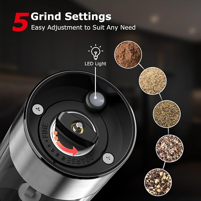 Bonsenkitchen Electric Salt and Pepper Grinder Set Rechargeable, 95ml Large - Image 3