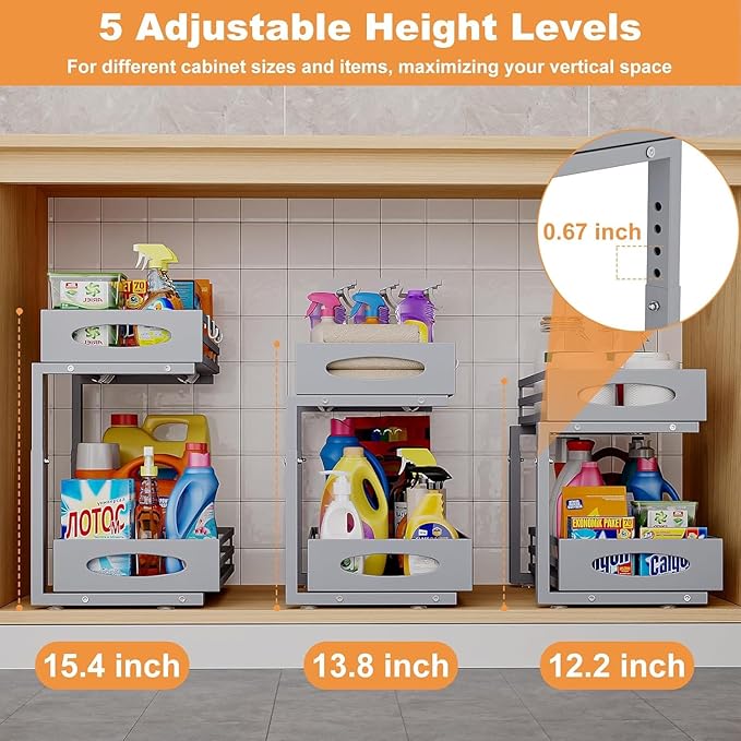 Under Sink Organizer, 2 Tier Under Sink Organizers and Storage, Adjustable - Image 6