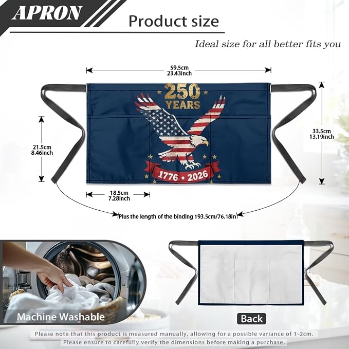 Server Apron with 3 Pockets, Waterproof Oil Waitress Waiter Half Apron - Image 7