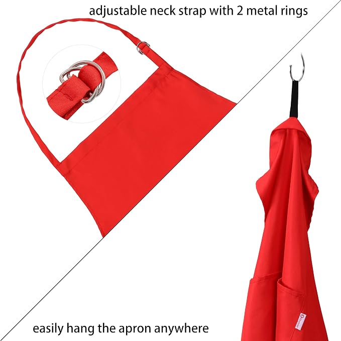 Red Apron for Women with Pockets | Lightweight and Adjustable Mens Kitchen Apron - Image 3