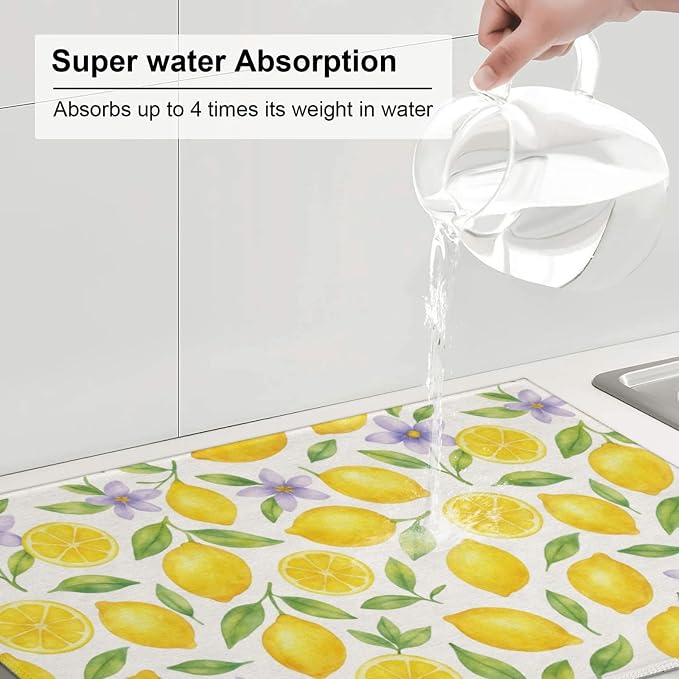 Lemon Dish Drying Mats for Kitchen Counter, Large 18"x24" Dish Mats for Drying - Image 6
