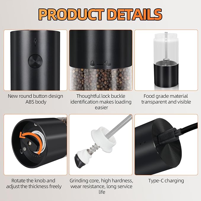 Electric Salt & Pepper Grinder Set of 2, Adjustable Coarseness - Image 3