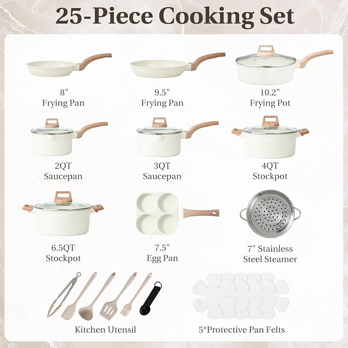 NEWBULIG 25-Piece Nonstick Cookware Set, Granite Pots and Pans - Image 2