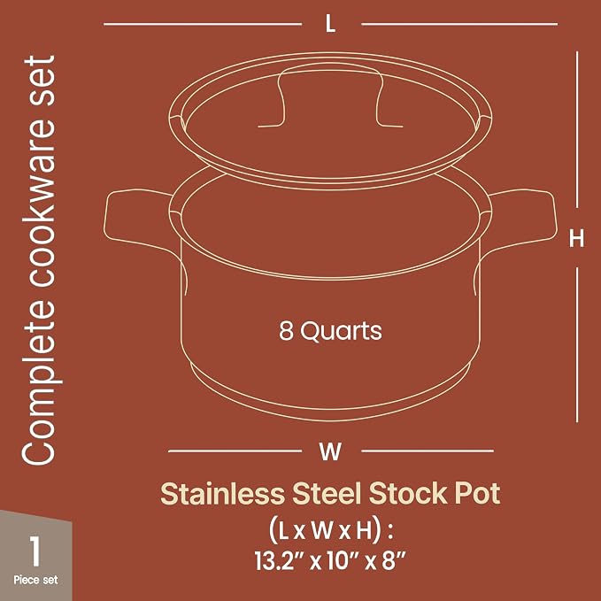 Stainless Steel Stockpot with Lid 8 Quart, Durable 18/8 Stainless Steel - Image 2
