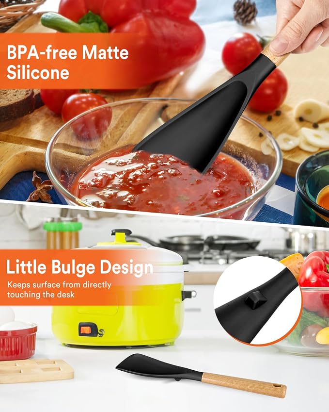Cooking Spoon for Nonstick Cookwares, Wood Handle Spoon for Mixing, and Scrape - Image 5
