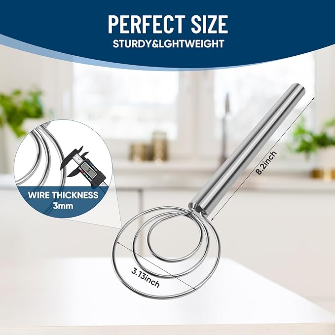 Danish Dough Whisk Stainless Steel Wooden Handle - Image 3