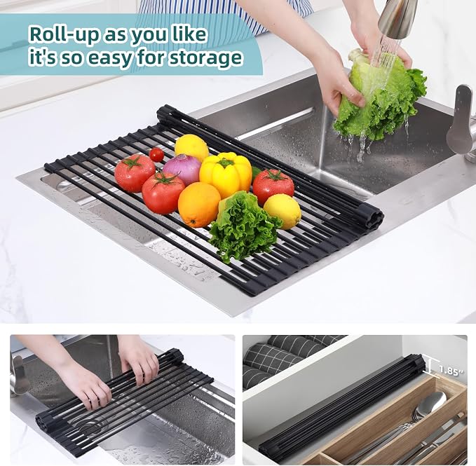 Ohuhu Roll Up Dish Racks, 16.5" L x 13" W Over The Sink Dish Drainer Drying - Image 6