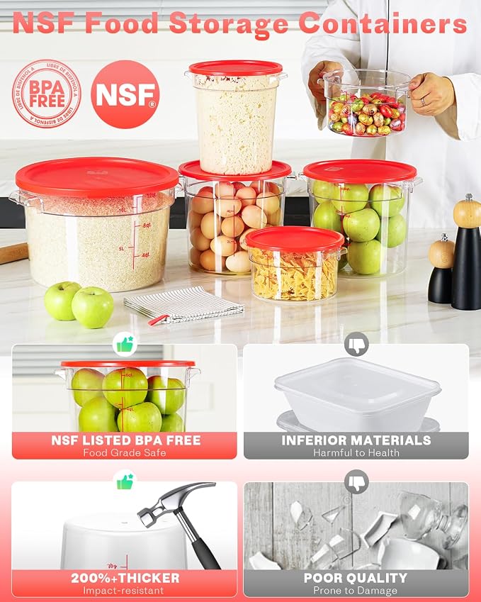 2QT NSF Food Storage Containers: 8 PCS Commercial Clear Round Food Storage - Image 6