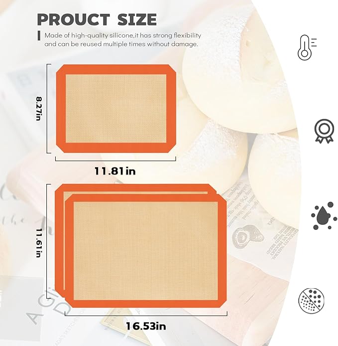 Silicone Baking Mat Set of 3, Silicone Baking Mats Cookie Sheet, Non-Stick Mats - Image 5