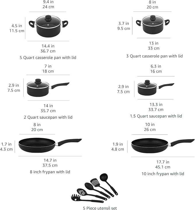 Amazon Basics Non-Stick Kitchen Cookware 15-Piece Set - Image 4