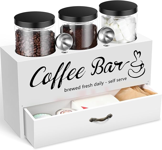 3 Pcs Coffee Canister Set with Shelf and Spoon Plastic Coffee Bean Storage by Skybooly