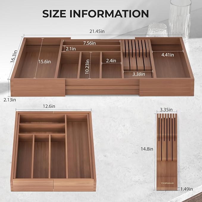 TIOPGHAD Bamboo-Silverware-Drawer-Organizer-Kitchen, Expandable Utensil Holder - Image 6