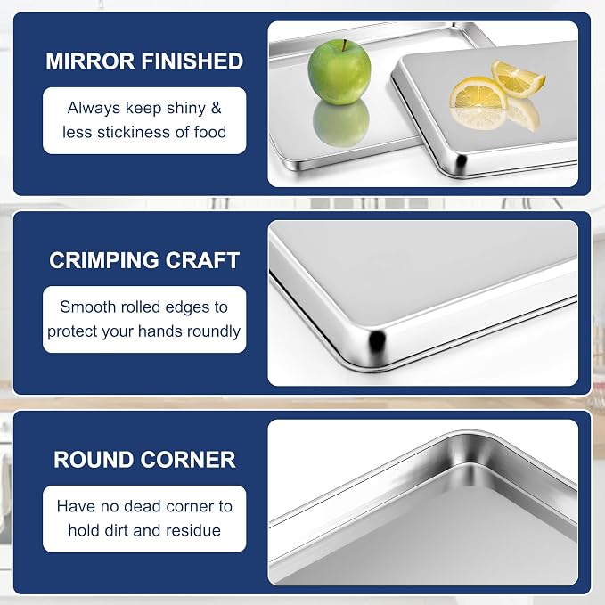 P&P CHEF 19.6 Inch Baking Cookie Sheet, Oven Pan Tray Stainless Steel Sheet Pan - Image 3