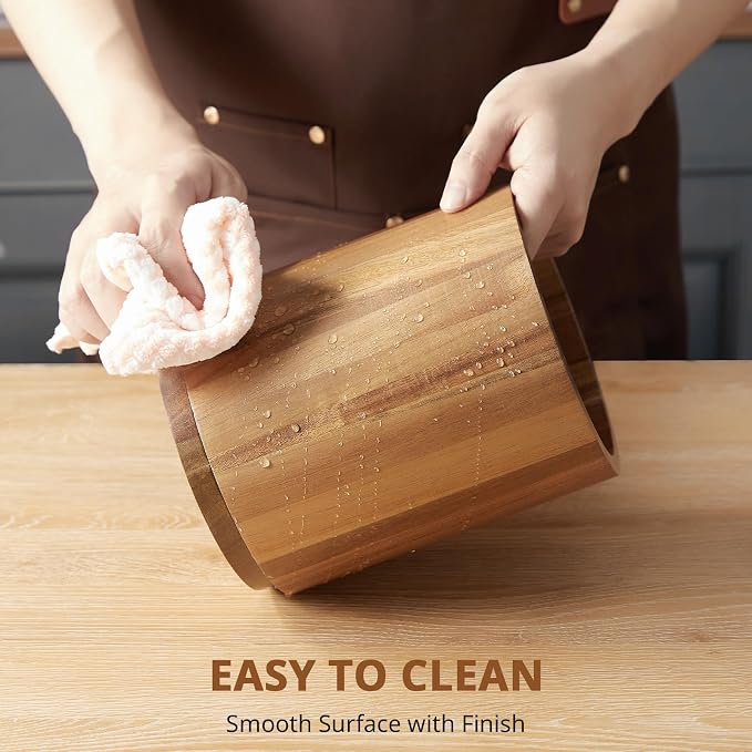 Bivvclaz Acacia Wood Utensil Holder, 360°Rotating 7.2" Utensil Holder - Image 6