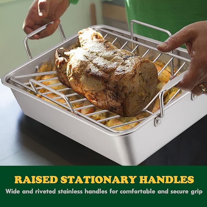 E-far Roasting Pan, 16 x 11.5 Inch Stainless Steel Turkey Roaster - Image 5