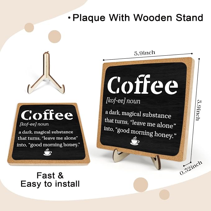 Vintage Coffee Bar Wooden Plaque Desk Sign, Farmhouse Wood Plaque Tabletop Decor - Image 2
