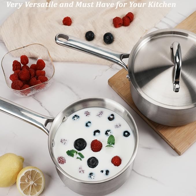 Saucepan Set with Lids, 3-Ply Stainless Steel 2QT and 3QT Cooking Pot, - Image 2