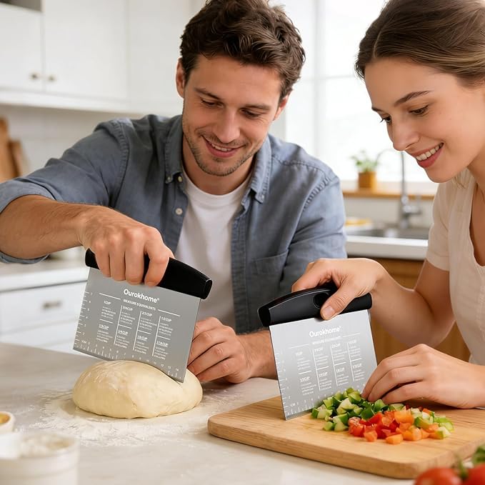 Ourokhome 2 Pack Bench Scraper Dough Cutter, Stainless Steel Dough Scraper - Image 8