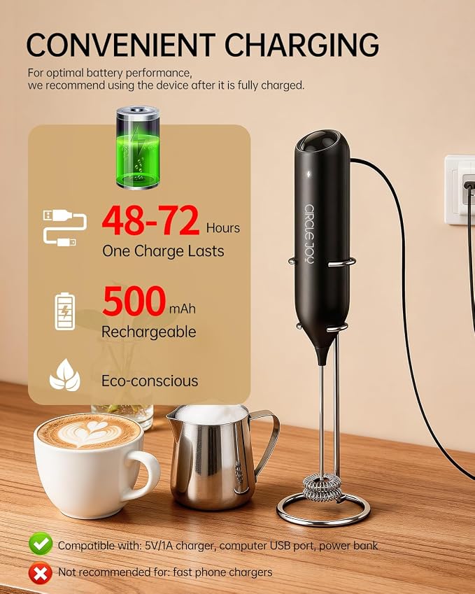 CIRCLE JOY Electric Rechargeable Milk Frother Handheld - Image 3