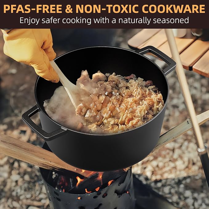 Cast Iron Dutch Oven Pot with Skillet Lid – Pre-Seasoned – Skillet Lid Cooking - Image 8