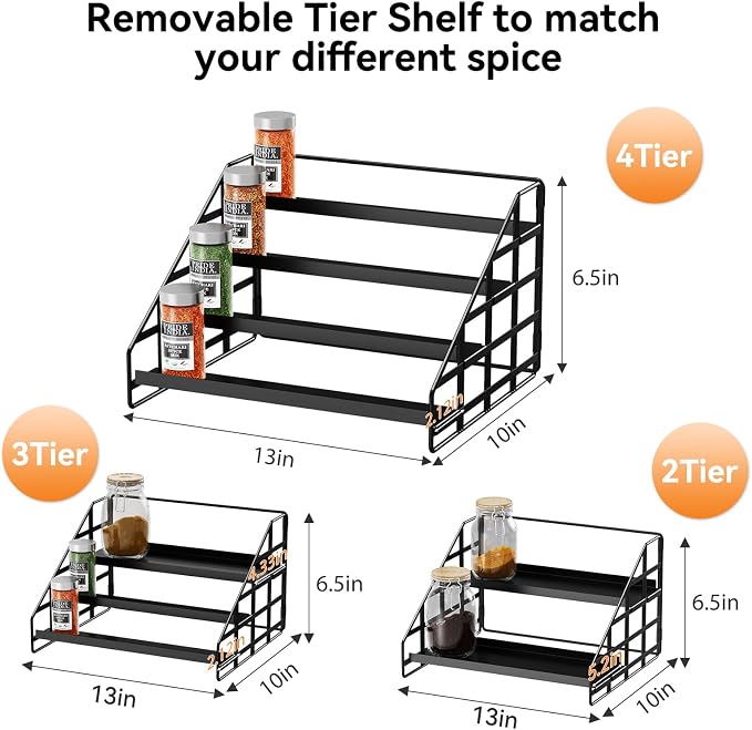 Bunoxea Spice Rack 4 Tier Kitchen Cabinet Organizer, Countertop Spice Rack - Image 2