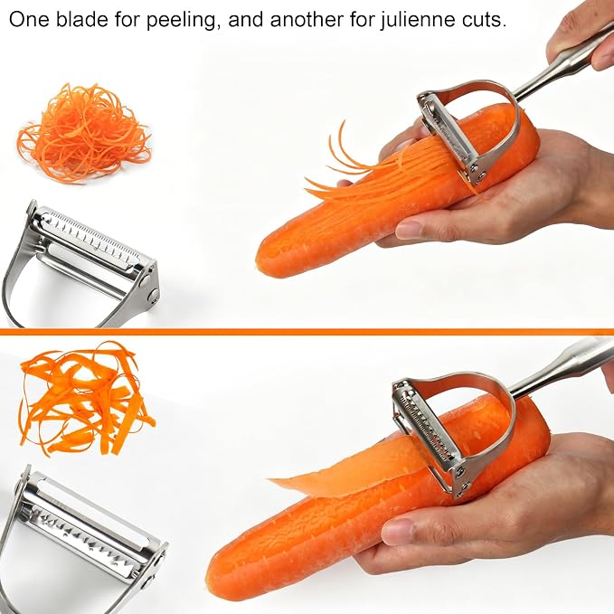Stainless Steel 2 in 1 Julienne Peeler – Dual Blade Vegetable Cutter - Image 3