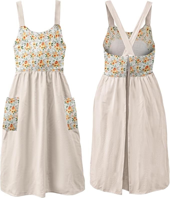 Uaussi Cotton Linen Apron Cross Back Work Apron by Uaussi