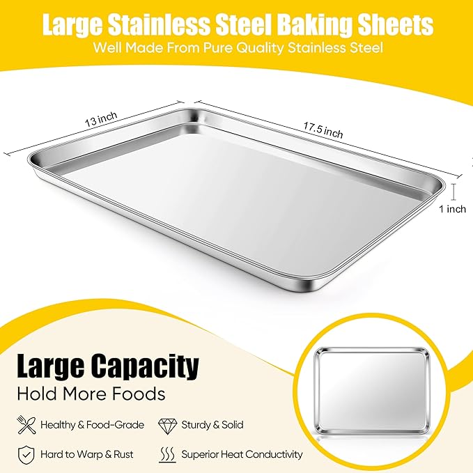 Homikit 2 Pack Baking Sheet, 18” x 13” Stainless Steel Large Cookie Pan Set - Image 2