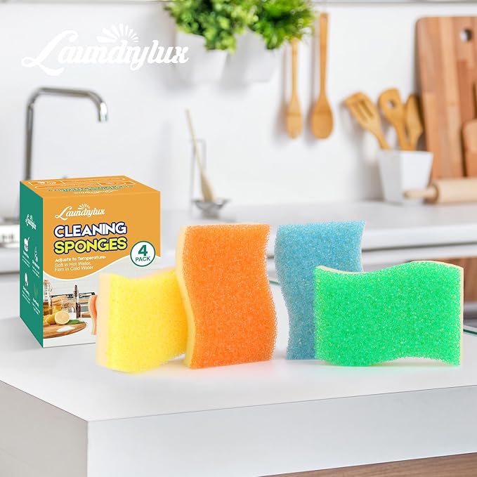 LAUNDRYLUX Scrub Sponge, 4 Pack Dual-Sided Temperature-Responsive Scrubber - Image 7