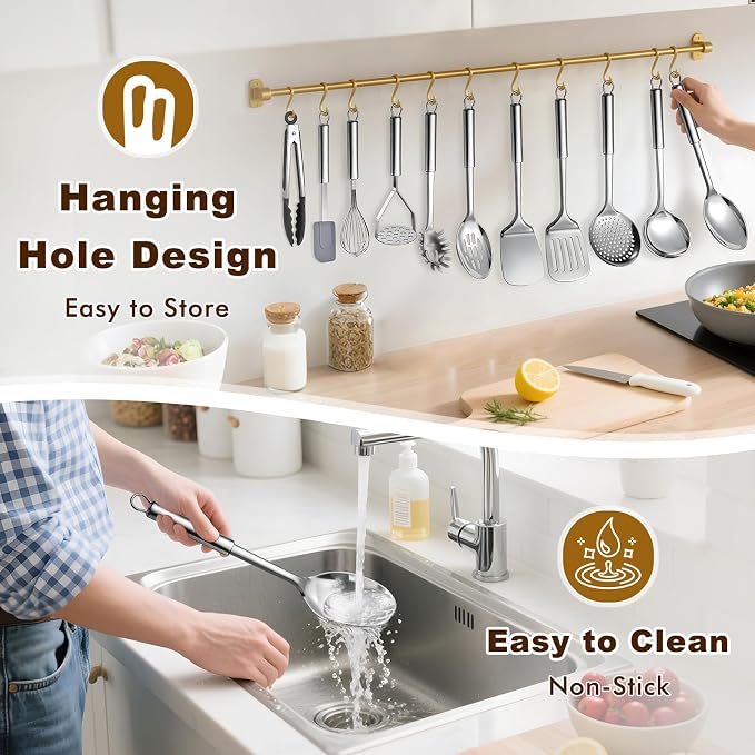 12 Pcs Stainless Steel Cooking Utensils Set, Metal Kitchen Tools Include - Image 6