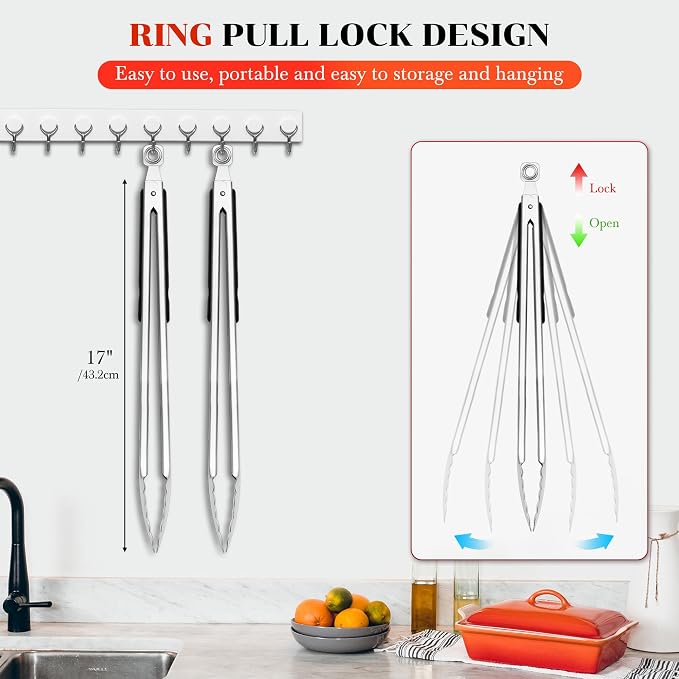 Grilling Tongs - 17 Inch Extra Long Metal Tongs, Heat Resistant Stainless Steel - Image 6