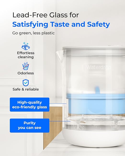 Waterdrop PT-72C-A Glass Alkaline Water Filter Pitcher, Eco-Friendly, Enhances - Image 4