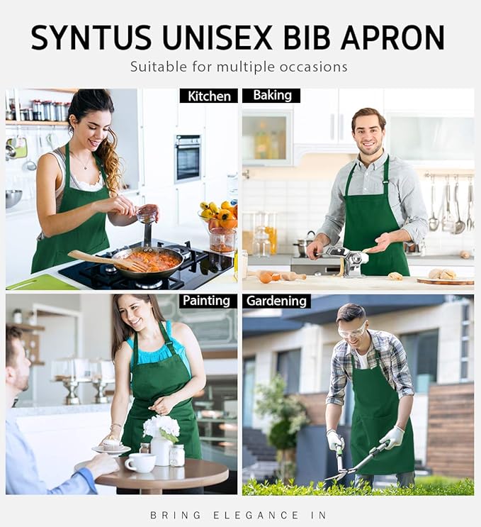 Syntus 12 Pack Bib Apron, Unisex Aprons Adjustable Waterdrop Resistant - Image 7