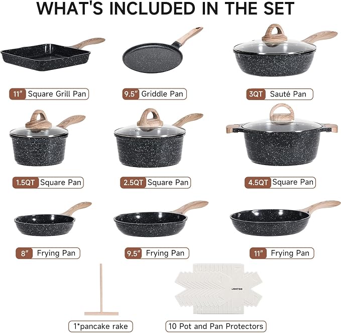 JEETEE 24Pcs Ceramic Cookware Set, Kitchen Healthy Non Toxic Induction Cookware - Image 2