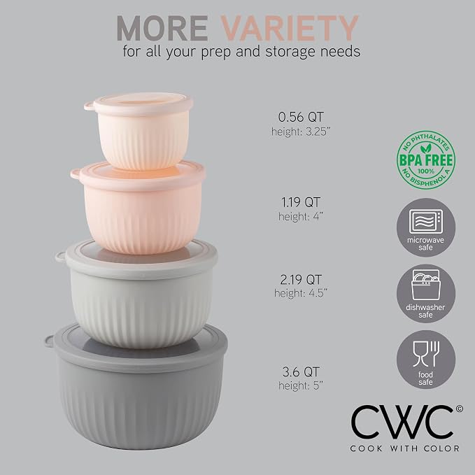 COOK WITH COLOR Prep Bowls with Lids- Wide and Deep Nesting Plastic Small - Image 4