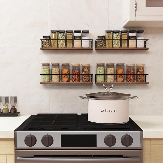 Spice Rack Self-Adhesive or drilling, Rustic Style Hanging Spice Rack, Spice - Image 6