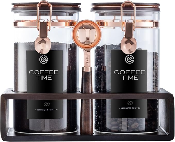 Glass Coffee Canister Set with Wooden Shelf, 2 Pack 45oz Airtight Food Storage - Image 2