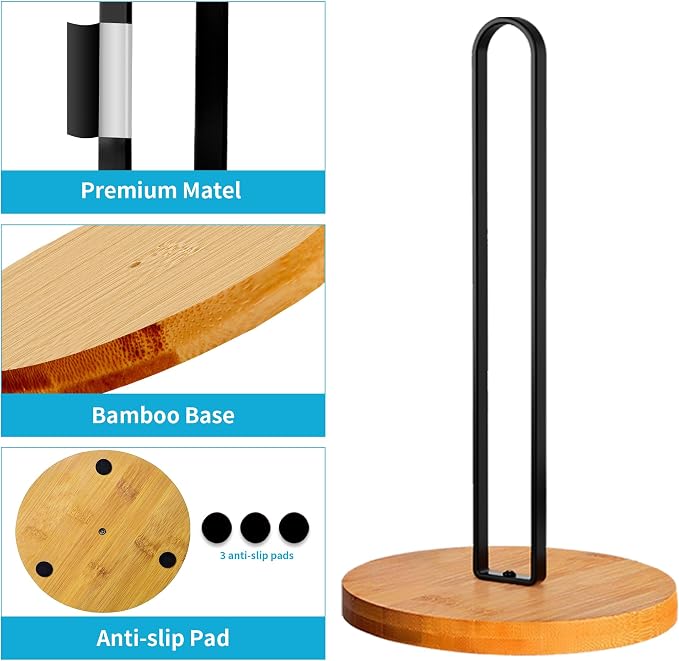 TONLEA Wooden Paper Towel Holder Countertop, Kitchen-Towel-Holder FreeStanding - Image 5