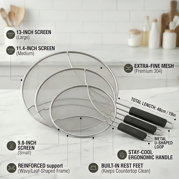Splatter Screen for Frying Pan 3-Piece Set - Image 2