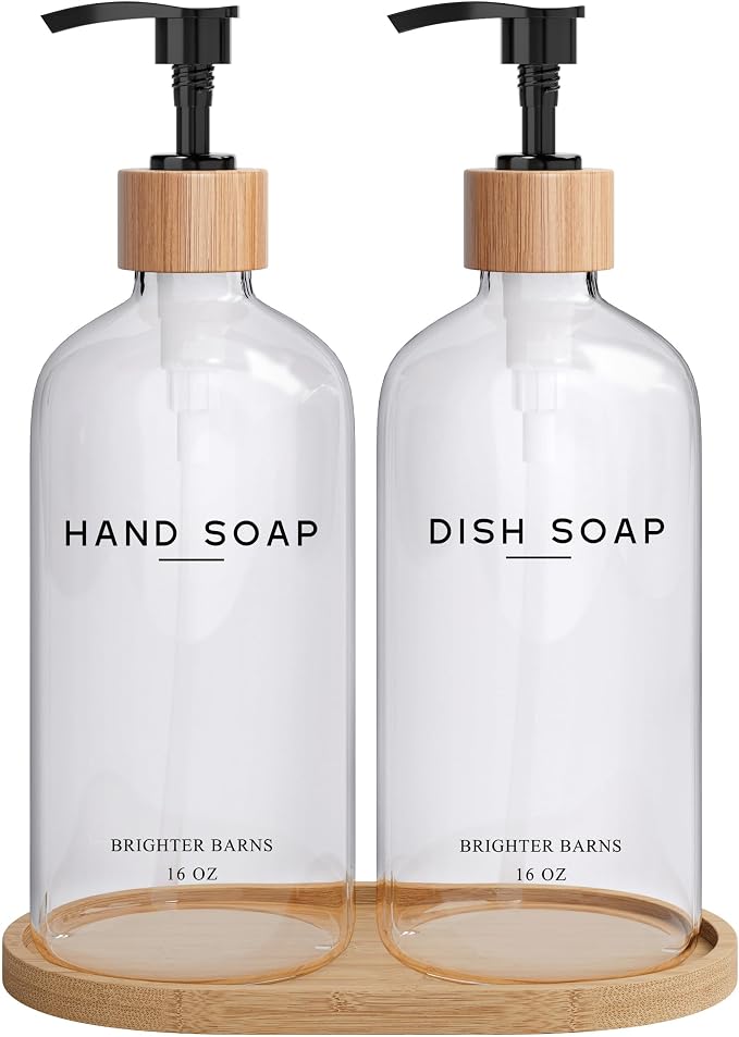 Clear Glass Hand and Dish Soap Dispenser Set by Brighter Barns by BrighterBarns