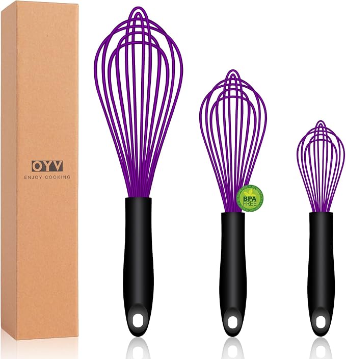 OYV Dishwasher Safe Purple Silicone Whisk, Sealed Waterproof Design Set of 3 by OYV