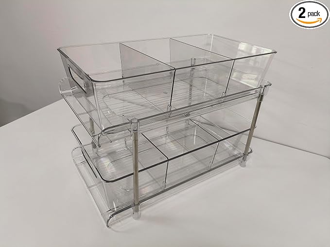 Vtopmart 2 Pack Larger Bathroom Organizer, 2 Tier White Under Sink Organizers by Vtopmart