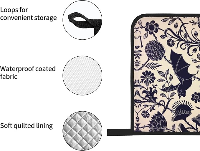 Bats and Flower Oven Mitts and Pot Holders Sets of 4, Resistant Hot Pads - Image 5