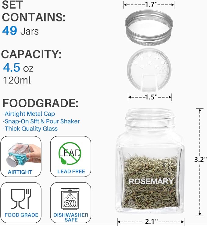 MIUKAA 49-Pack Cube Glass Spice Jars - Image 3