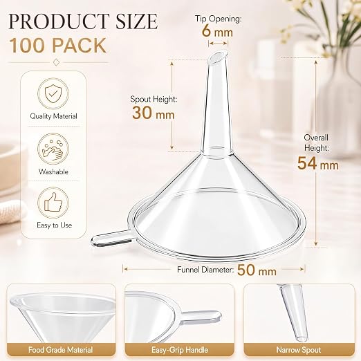 Hoolerry 100 Pcs Small Funnel for Filling Small Bottles Clear Plastic Mini - Image 2
