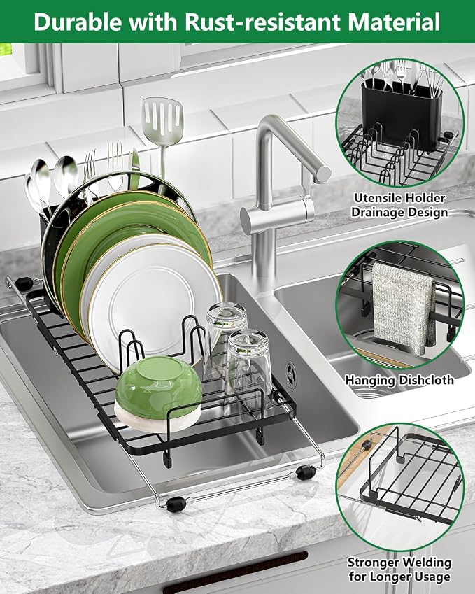 Small Dish Drying Rack, Expandable Sink Dish Rack Over Sinks, Dish Drainer - Image 6
