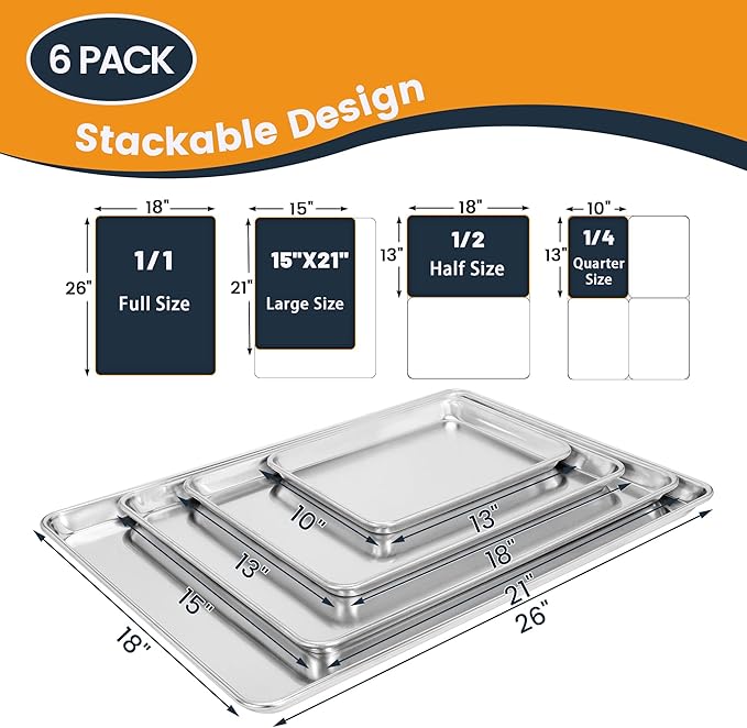 6 Pack Quarter Size Baking Sheet Pan, Aluminum Commercial Cookie Sheet Pan - Image 7