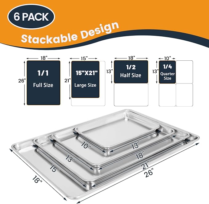 6 Pack Big Size Baking Sheet Pan, Aluminum Commercial Cookie Sheet Pan - Image 7
