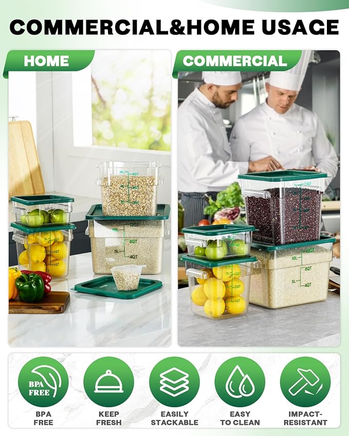 2QT NSF Food Storage Containers: 2 PCS Commercial Clear Square Food Storage - Image 5