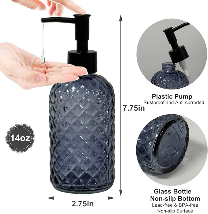 Glass Dish Soap Dispenser for Kitchen, 13.5oz Refillable Liquid Hand Soap - Image 2